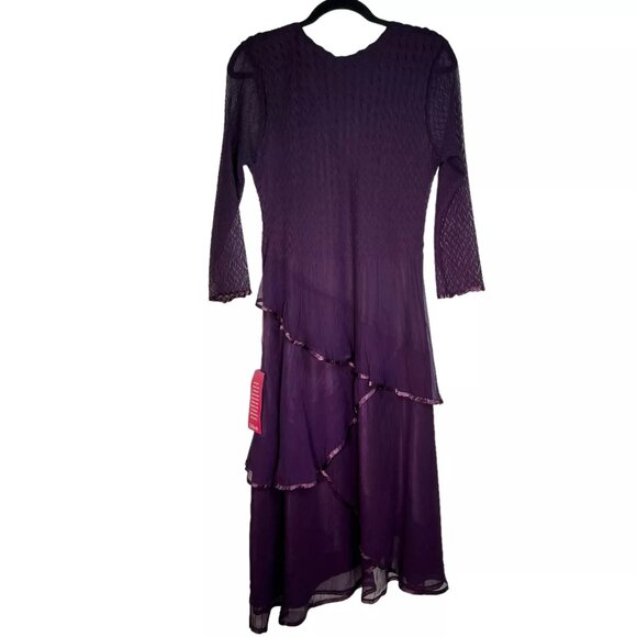 Komarov Womens Layered Purple V-Neck Tiered Chiffon Fit & Flare Dress Size L - Picture 3 of 16